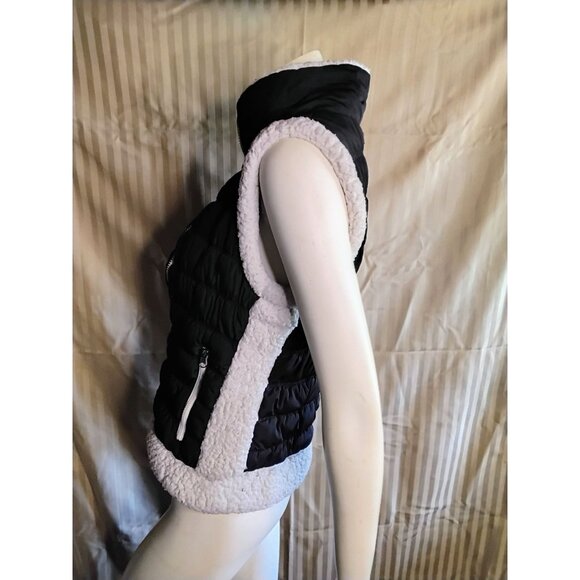 Calvin Klein Performance Womens Puffer Vest Medium Black & White Sherpa-Lined Zi - Picture 5 of 7